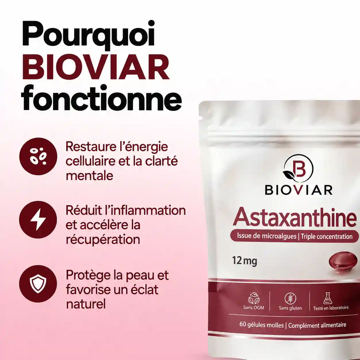 Astaxanthine Bioviar- L'antioxydant naturel le plus puissant pour le soutien de l'organisme et la protection cellulaire